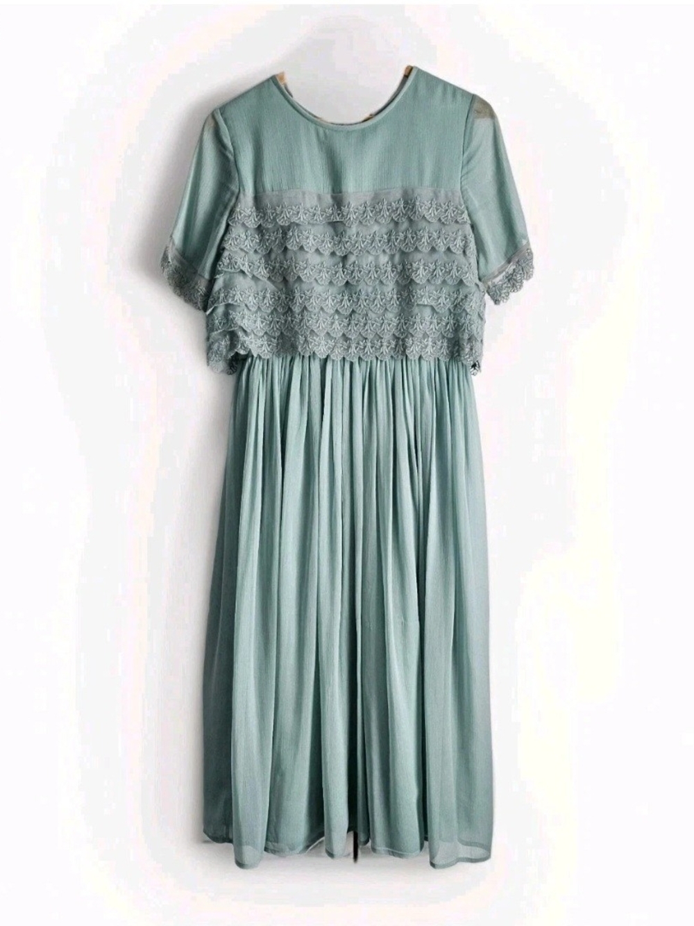 Asos Women's Dress Size 6 Chiffon Flowy Lace Bodice Dusty Green Short Sleeve